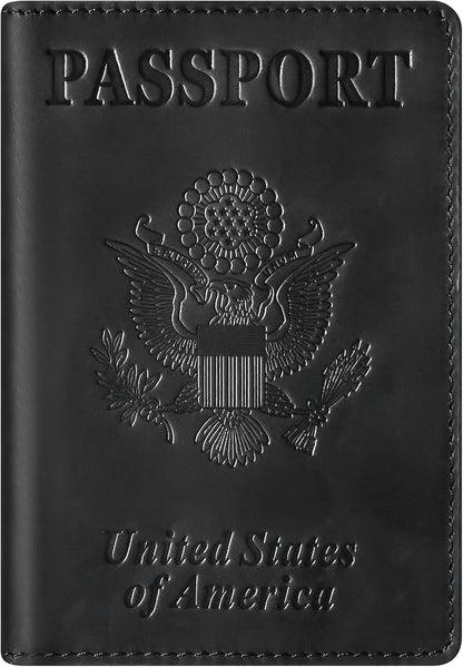 Premium Leather Passport Holder Covers, Rfid Travel Wallet Passport Document Holder, Travel Essentials Wallet Cover Case for Men and Women (Black)