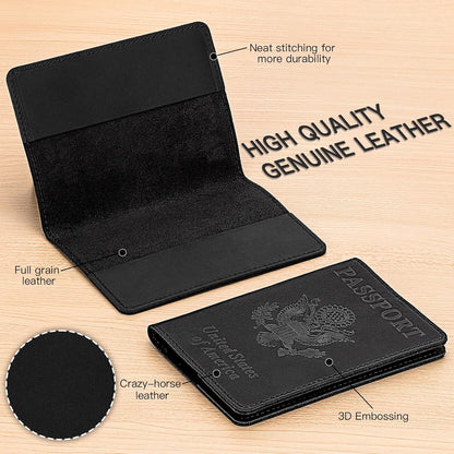 Premium Leather Passport Holder Covers, Rfid Travel Wallet Passport Document Holder, Travel Essentials Wallet Cover Case for Men and Women (Black)