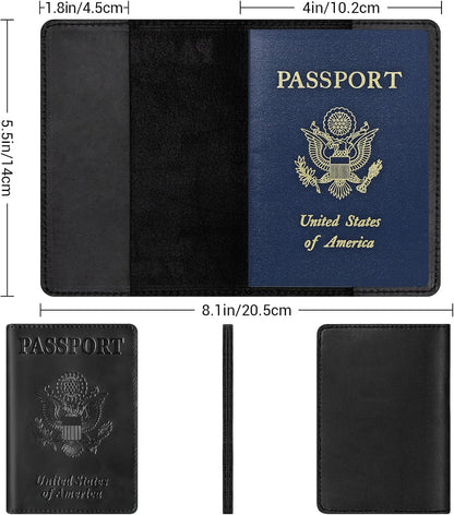 Premium Leather Passport Holder Covers, Rfid Travel Wallet Passport Document Holder, Travel Essentials Wallet Cover Case for Men and Women (Black)
