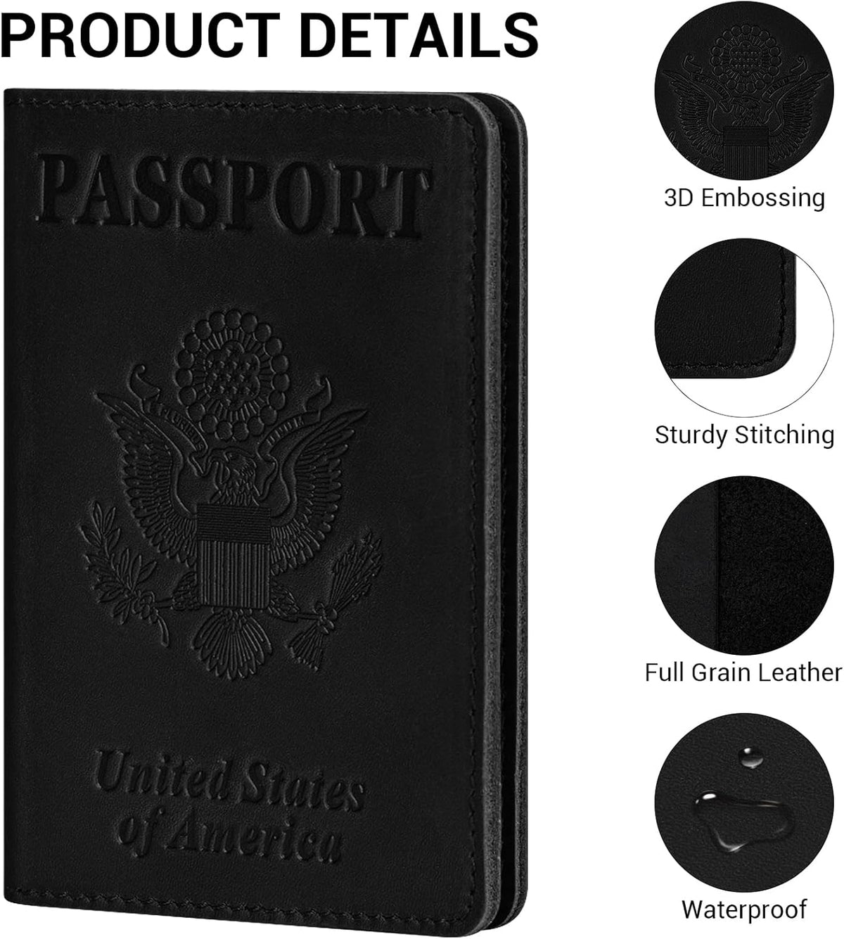 Premium Leather Passport Holder Covers, Rfid Travel Wallet Passport Document Holder, Travel Essentials Wallet Cover Case for Men and Women (Black)