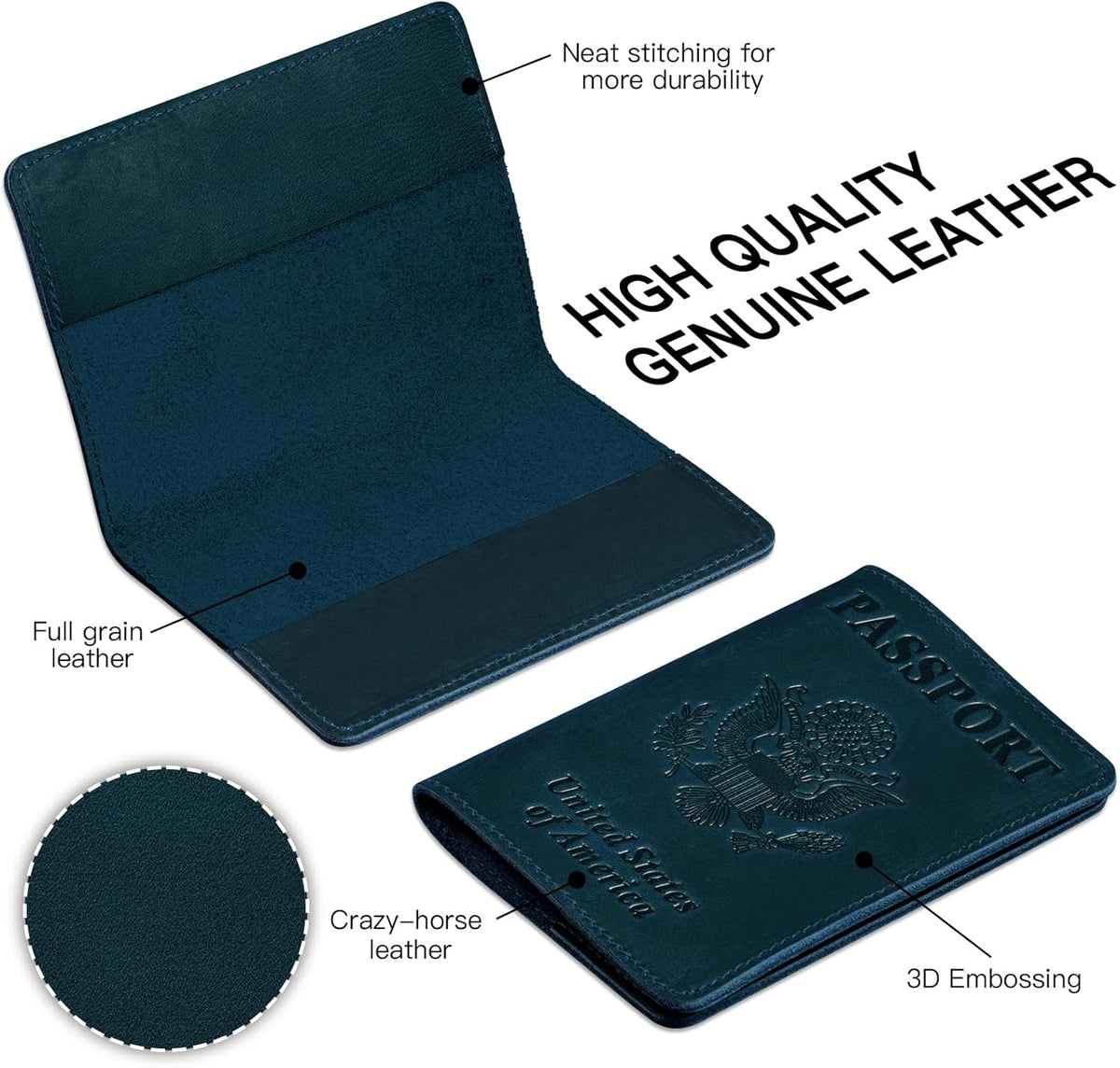 Premium Leather Passport Holder Covers, Rfid Travel Wallet Passport Document Holder, Travel Essentials Wallet Cover Case for Men and Women (Black)