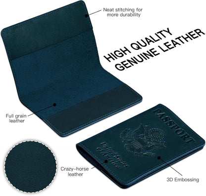 Premium Leather Passport Holder Covers, Rfid Travel Wallet Passport Document Holder, Travel Essentials Wallet Cover Case for Men and Women (Black)