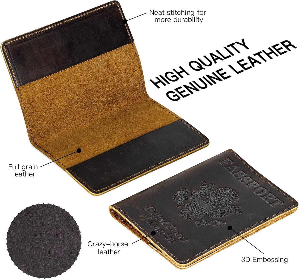 Premium Leather Passport Holder Covers, Rfid Travel Wallet Passport Document Holder, Travel Essentials Wallet Cover Case for Men and Women (Black)