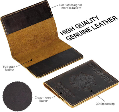 Premium Leather Passport Holder Covers, Rfid Travel Wallet Passport Document Holder, Travel Essentials Wallet Cover Case for Men and Women (Black)