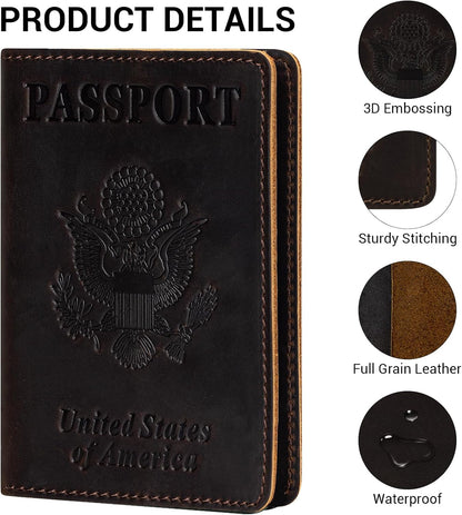 Premium Leather Passport Holder Covers, Rfid Travel Wallet Passport Document Holder, Travel Essentials Wallet Cover Case for Men and Women (Black)