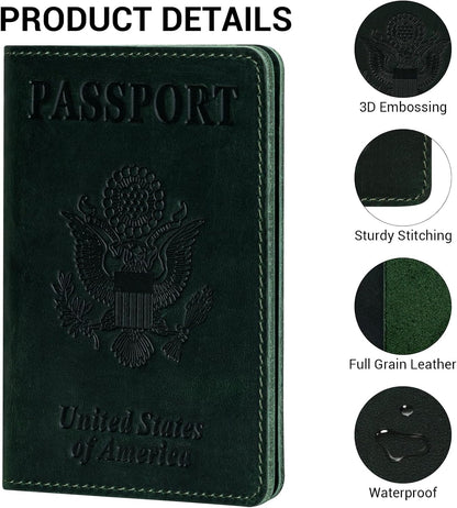 Premium Leather Passport Holder Covers, Rfid Travel Wallet Passport Document Holder, Travel Essentials Wallet Cover Case for Men and Women (Black)