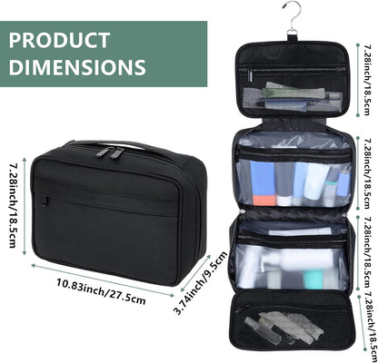 Toiletry Bag Women Men,Foldable Cosmetic Organizer Travel Bag Hanging Toiletry Bag Hygiene Bag with 4 Compartments Water Resistant Makeup Bag Toiletries，Black