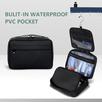 Toiletry Bag Women Men,Foldable Cosmetic Organizer Travel Bag Hanging Toiletry Bag Hygiene Bag with 4 Compartments Water Resistant Makeup Bag Toiletries，Black