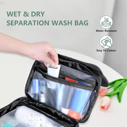 Toiletry Bag Women Men,Foldable Cosmetic Organizer Travel Bag Hanging Toiletry Bag Hygiene Bag with 4 Compartments Water Resistant Makeup Bag Toiletries，Black