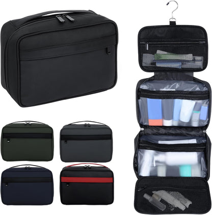 Toiletry Bag Women Men,Foldable Cosmetic Organizer Travel Bag Hanging Toiletry Bag Hygiene Bag with 4 Compartments Water Resistant Makeup Bag Toiletries，Black