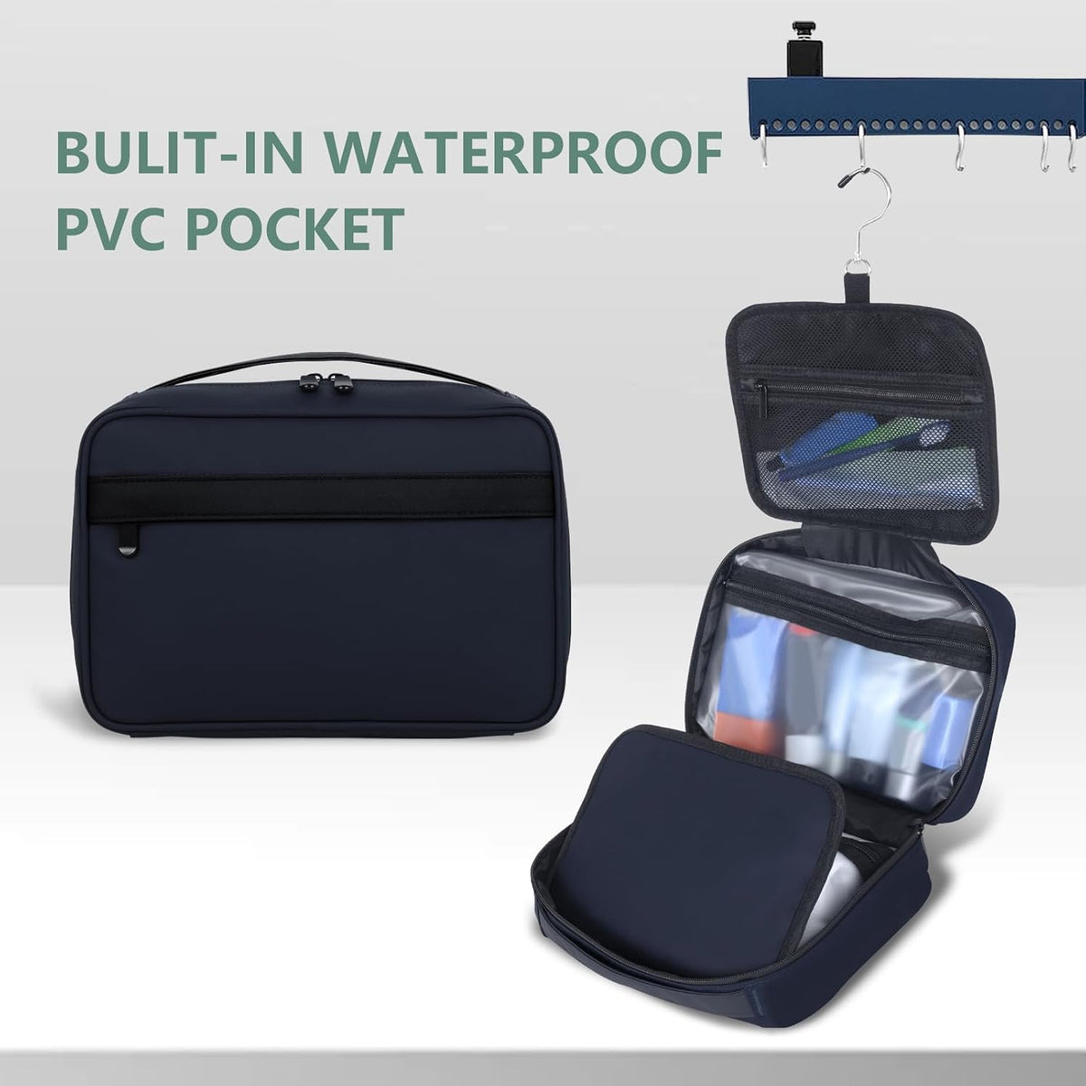 Toiletry Bag Women Men,Foldable Cosmetic Organizer Travel Bag Hanging Toiletry Bag Hygiene Bag with 4 Compartments Water Resistant Makeup Bag Toiletries，Black