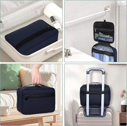Toiletry Bag Women Men,Foldable Cosmetic Organizer Travel Bag Hanging Toiletry Bag Hygiene Bag with 4 Compartments Water Resistant Makeup Bag Toiletries，Black