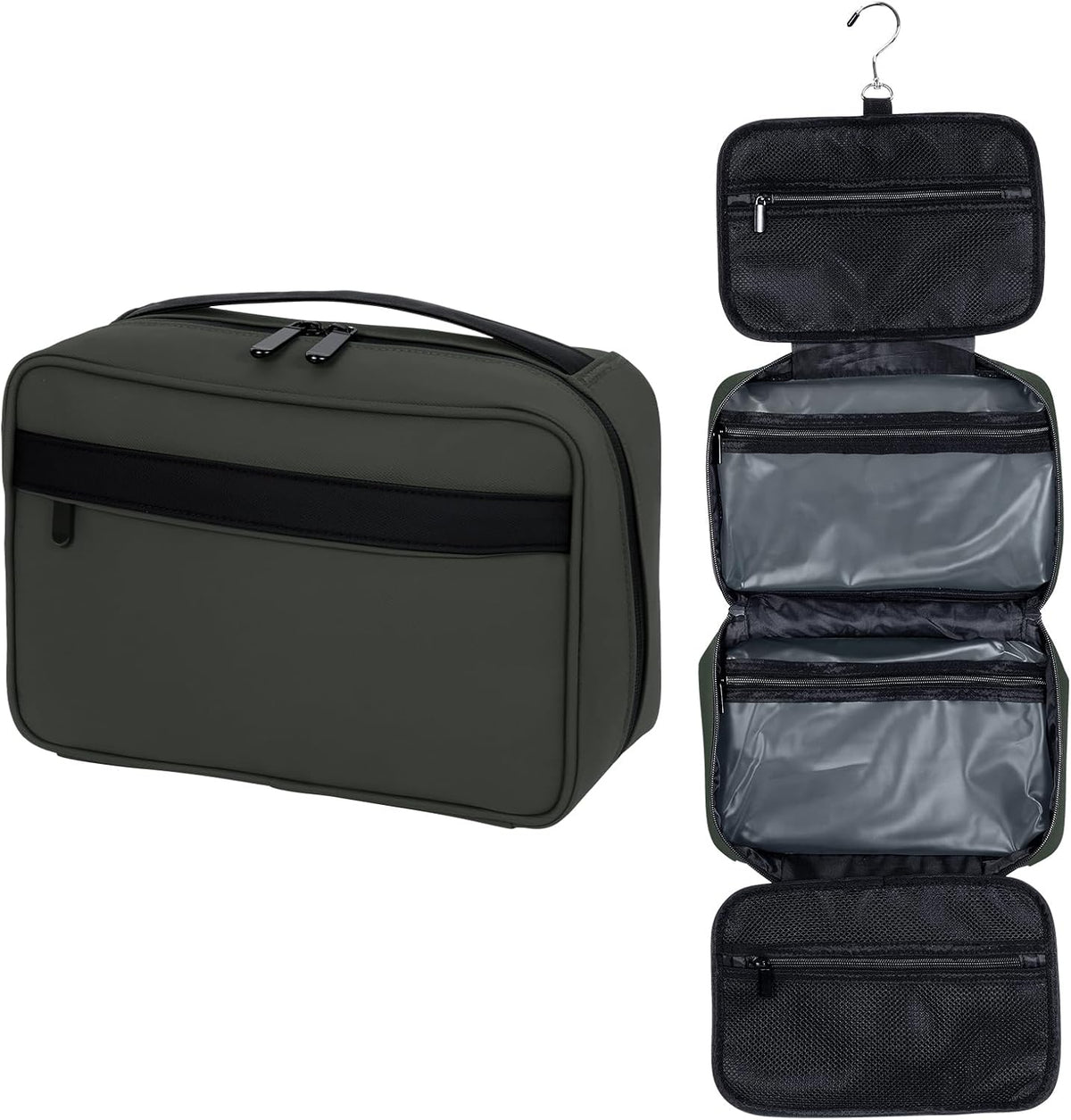 Toiletry Bag Women Men,Foldable Cosmetic Organizer Travel Bag Hanging Toiletry Bag Hygiene Bag with 4 Compartments Water Resistant Makeup Bag Toiletries，Black