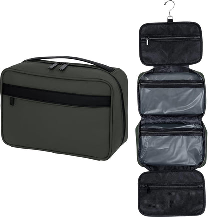 Toiletry Bag Women Men,Foldable Cosmetic Organizer Travel Bag Hanging Toiletry Bag Hygiene Bag with 4 Compartments Water Resistant Makeup Bag Toiletries，Black