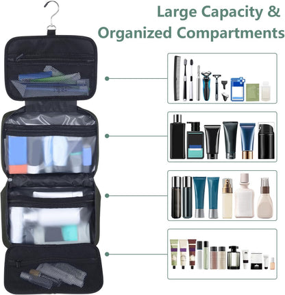 Toiletry Bag Women Men,Foldable Cosmetic Organizer Travel Bag Hanging Toiletry Bag Hygiene Bag with 4 Compartments Water Resistant Makeup Bag Toiletries，Black