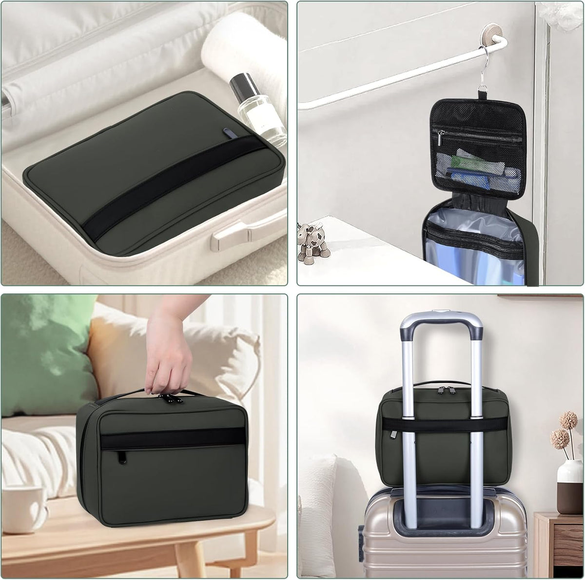 Toiletry Bag Women Men,Foldable Cosmetic Organizer Travel Bag Hanging Toiletry Bag Hygiene Bag with 4 Compartments Water Resistant Makeup Bag Toiletries，Black