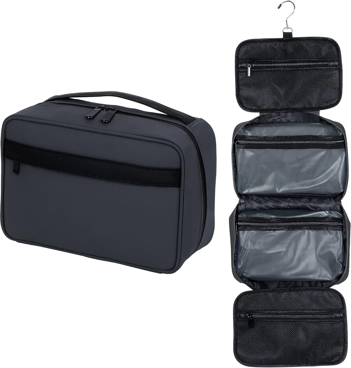 Toiletry Bag Women Men,Foldable Cosmetic Organizer Travel Bag Hanging Toiletry Bag Hygiene Bag with 4 Compartments Water Resistant Makeup Bag Toiletries，Black