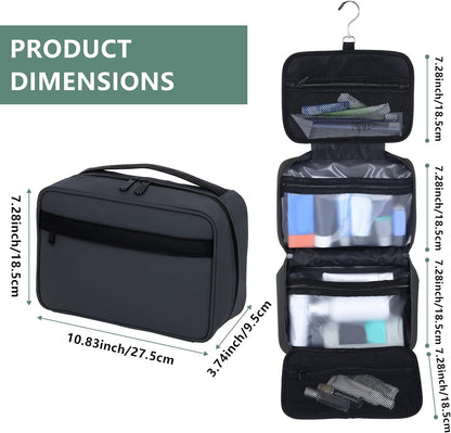 Toiletry Bag Women Men,Foldable Cosmetic Organizer Travel Bag Hanging Toiletry Bag Hygiene Bag with 4 Compartments Water Resistant Makeup Bag Toiletries，Black