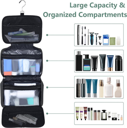 Toiletry Bag Women Men,Foldable Cosmetic Organizer Travel Bag Hanging Toiletry Bag Hygiene Bag with 4 Compartments Water Resistant Makeup Bag Toiletries，Black