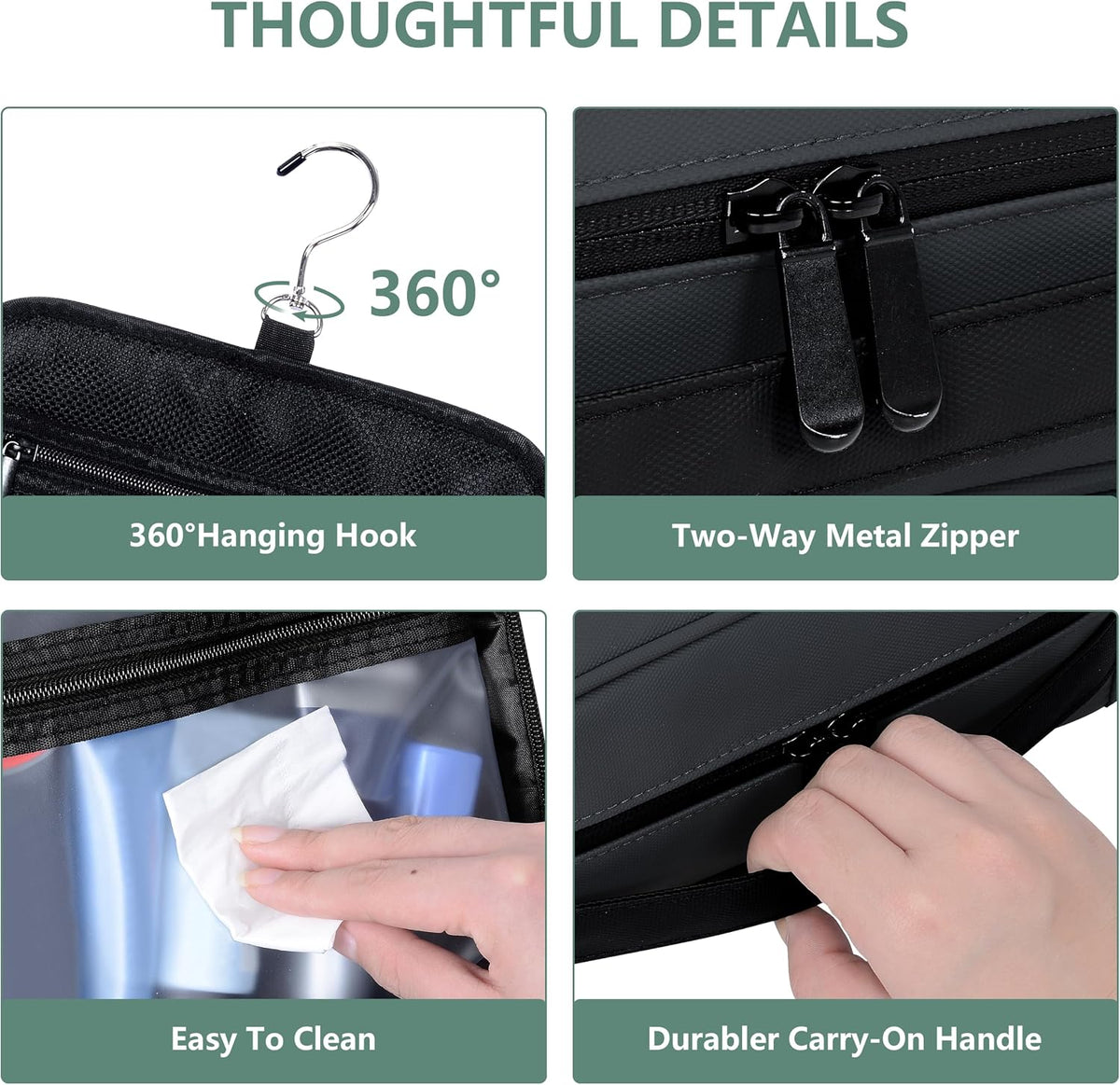 Toiletry Bag Women Men,Foldable Cosmetic Organizer Travel Bag Hanging Toiletry Bag Hygiene Bag with 4 Compartments Water Resistant Makeup Bag Toiletries，Black