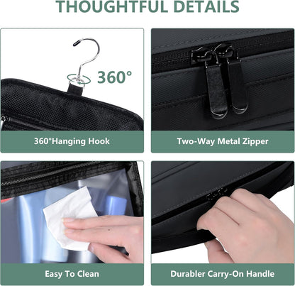 Toiletry Bag Women Men,Foldable Cosmetic Organizer Travel Bag Hanging Toiletry Bag Hygiene Bag with 4 Compartments Water Resistant Makeup Bag Toiletries，Black