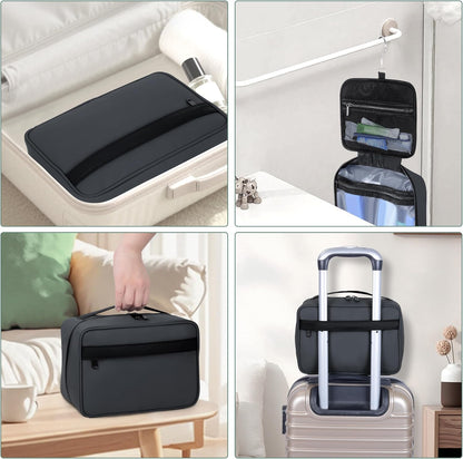 Toiletry Bag Women Men,Foldable Cosmetic Organizer Travel Bag Hanging Toiletry Bag Hygiene Bag with 4 Compartments Water Resistant Makeup Bag Toiletries，Black
