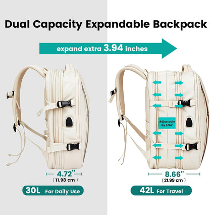 42L Expandable Travel Bag, 15.6-inch Laptop Bag, TSA-Compliant Carry-On, 2 Storage Pockets, USB Charging Port, Water-Resistant Design, Unisex, Ideal for Business, Hiking, and Travel, Black