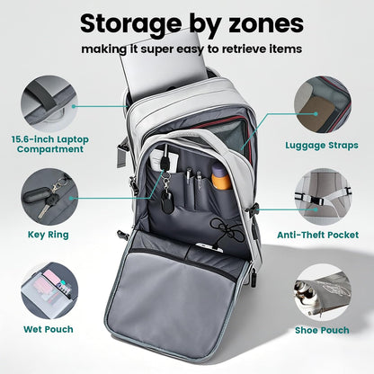 42L Expandable Travel Bag, 15.6-inch Laptop Bag, TSA-Compliant Carry-On, 2 Storage Pockets, USB Charging Port, Water-Resistant Design, Unisex, Ideal for Business, Hiking, and Travel, Black