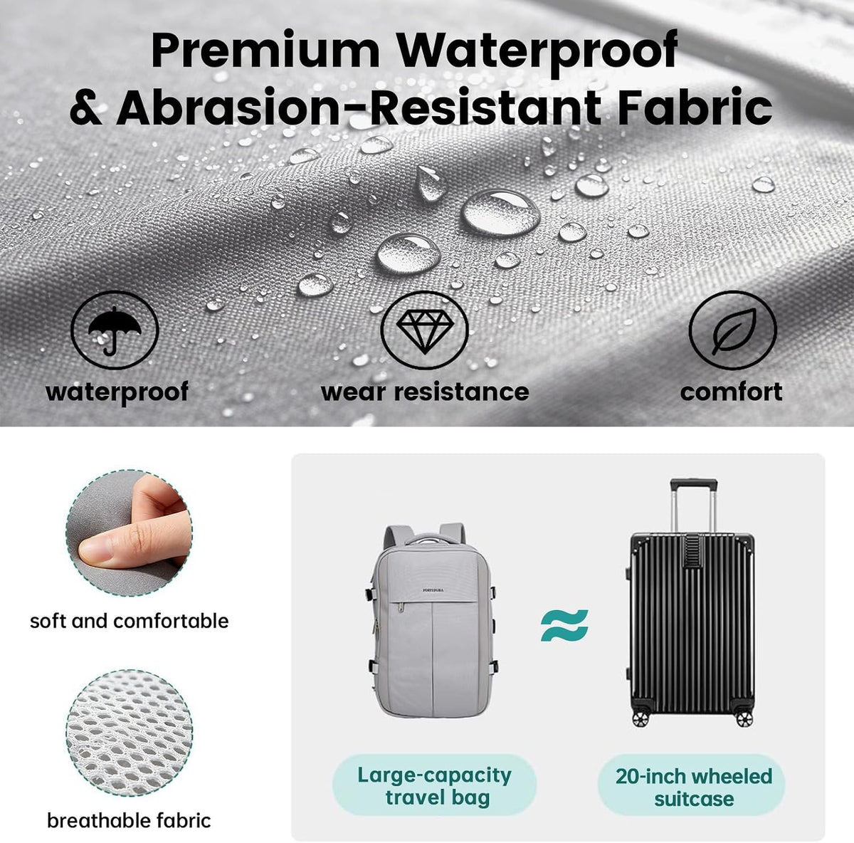42L Expandable Travel Bag, 15.6-inch Laptop Bag, TSA-Compliant Carry-On, 2 Storage Pockets, USB Charging Port, Water-Resistant Design, Unisex, Ideal for Business, Hiking, and Travel, Black