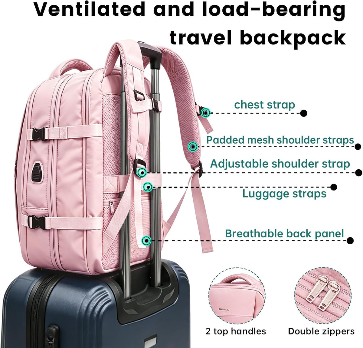 42L Expandable Travel Bag, 15.6-inch Laptop Bag, TSA-Compliant Carry-On, 2 Storage Pockets, USB Charging Port, Water-Resistant Design, Unisex, Ideal for Business, Hiking, and Travel, Black