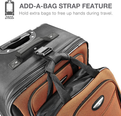 Amsterdam Softside Expandable Luggage with Rolling Wheels, Orange, 21-Inch Carry-on