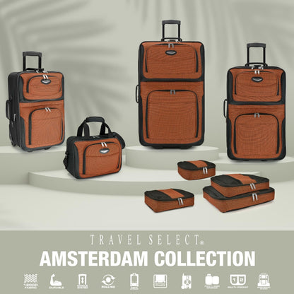 Amsterdam Softside Expandable Luggage with Rolling Wheels, Orange, 21-Inch Carry-on