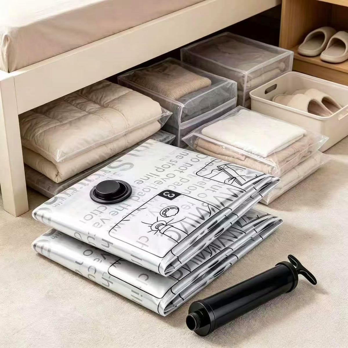 2 Pack Vacuum Storage Bags, Space Saver Bags with Travel Hand Pump, Compression Airtight Sealer Bags for Clothes, Bedding, Pillows, Equipped with Hand Pump