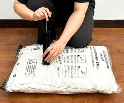 2 Pack Vacuum Storage Bags, Space Saver Bags with Travel Hand Pump, Compression Airtight Sealer Bags for Clothes, Bedding, Pillows, Equipped with Hand Pump