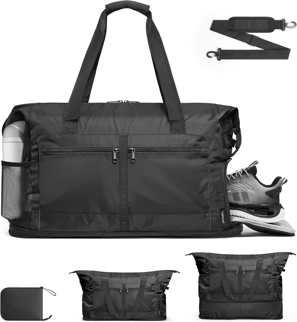 Foldable Travel Bag for Men & Women, 65L Weekender Overnight Duffle Bag for Travel, Expandable Airline Approved Carry-On with Shoe Compartment, Lightweight Personal Item Bag, Water-resistant