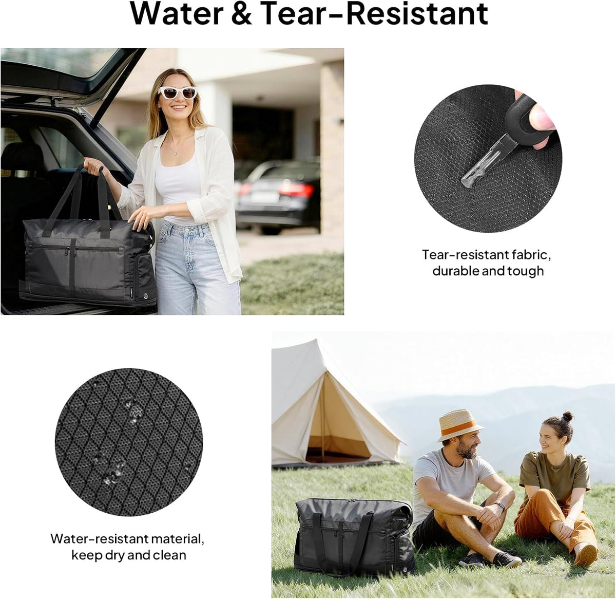 Foldable Travel Bag for Men & Women, 65L Weekender Overnight Duffle Bag for Travel, Expandable Airline Approved Carry-On with Shoe Compartment, Lightweight Personal Item Bag, Water-resistant