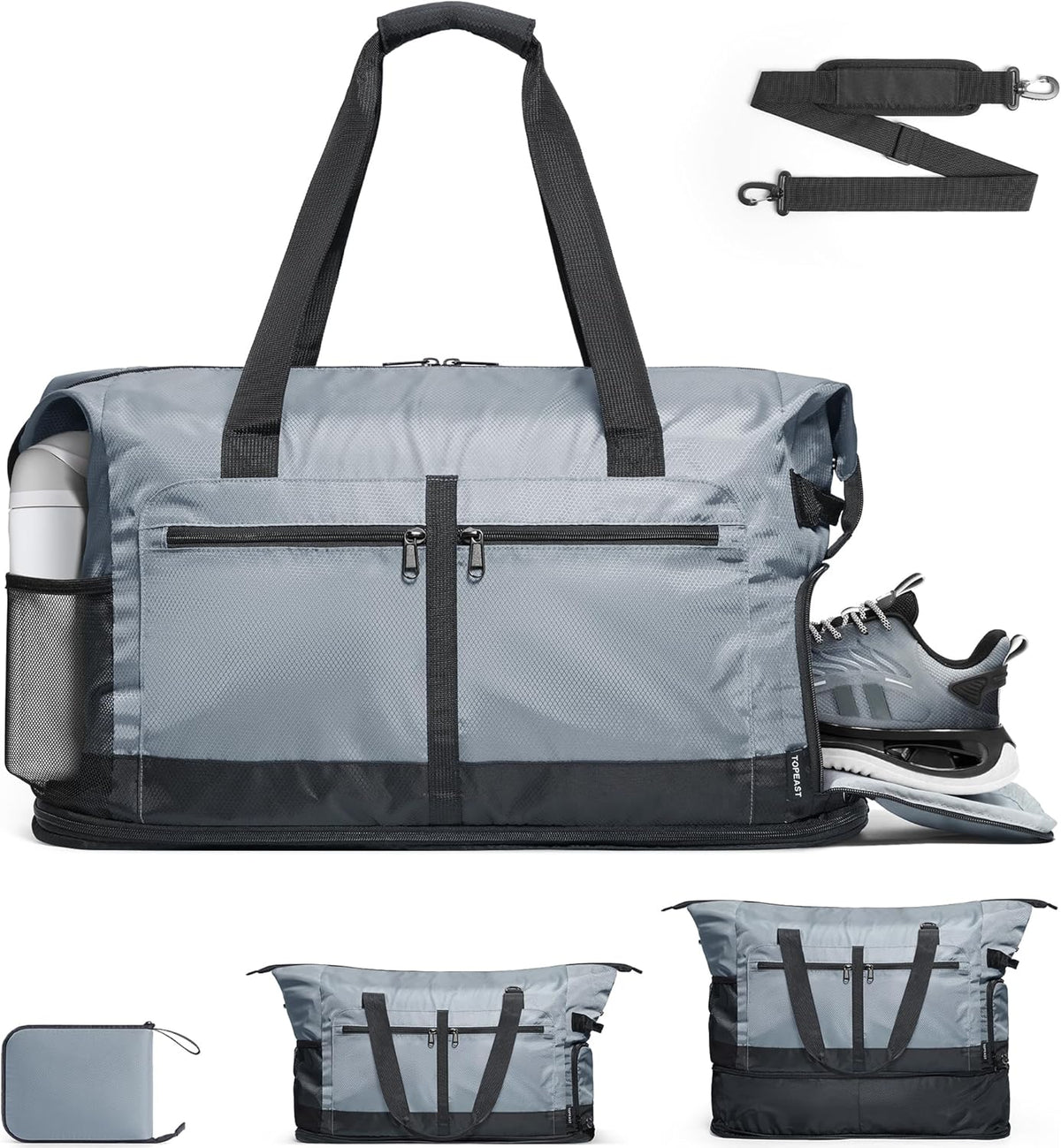 Foldable Travel Bag for Men & Women, 65L Weekender Overnight Duffle Bag for Travel, Expandable Airline Approved Carry-On with Shoe Compartment, Lightweight Personal Item Bag, Water-resistant