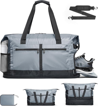 Foldable Travel Bag for Men & Women, 65L Weekender Overnight Duffle Bag for Travel, Expandable Airline Approved Carry-On with Shoe Compartment, Lightweight Personal Item Bag, Water-resistant