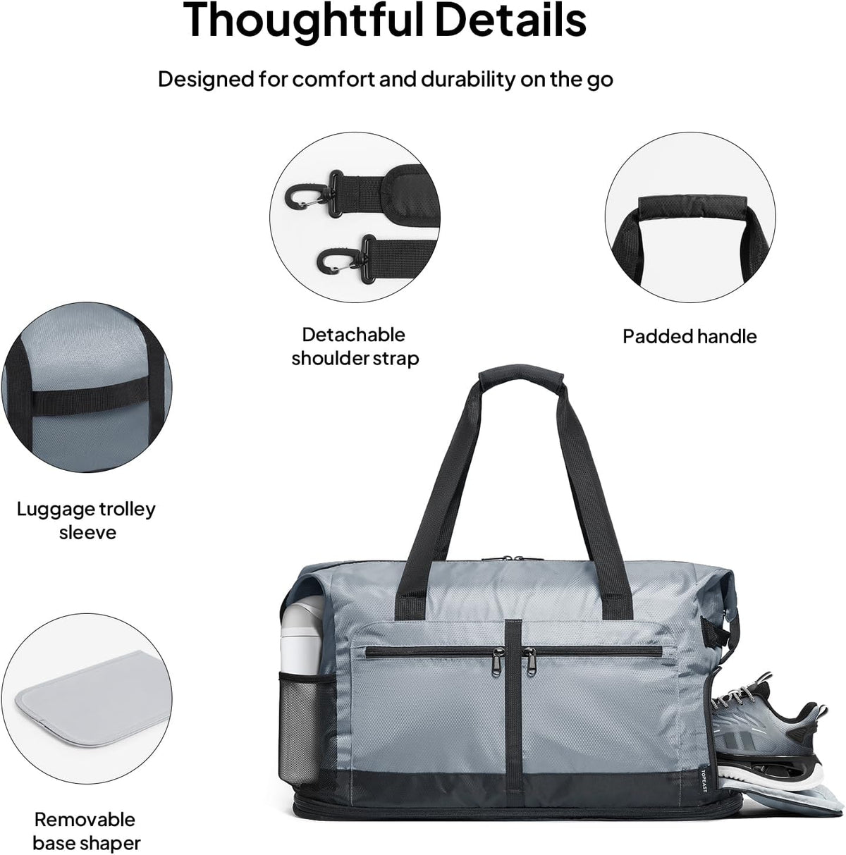 Foldable Travel Bag for Men & Women, 65L Weekender Overnight Duffle Bag for Travel, Expandable Airline Approved Carry-On with Shoe Compartment, Lightweight Personal Item Bag, Water-resistant