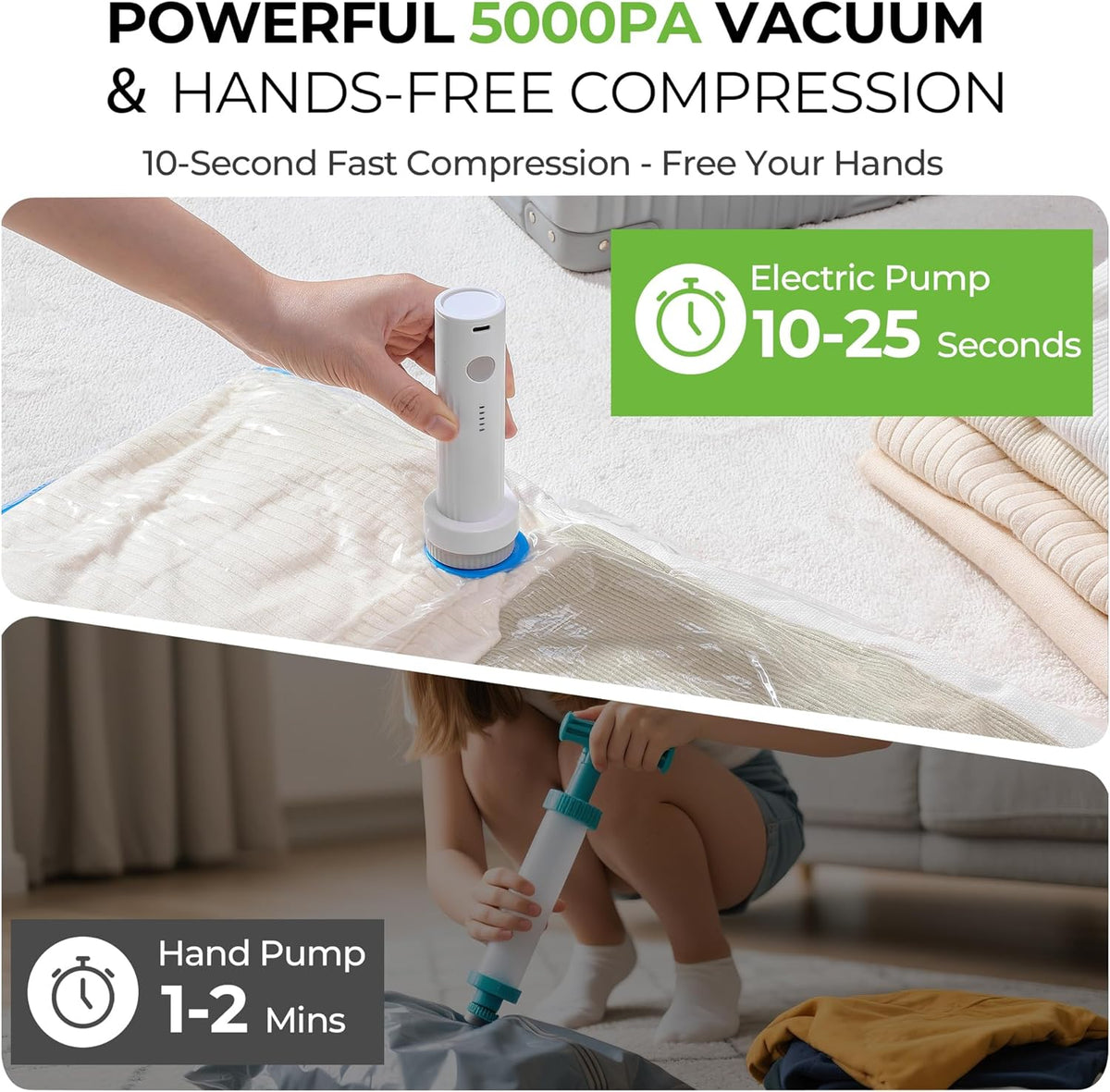 Vacuum Storage Bags for Travel: 15 Pack Compression Packing for Clothes with Rechargeable Air Pump Carry-on Size Vacuum Seal Bags Luggage＆ Suitcase Space Saver Organizer for Clothing