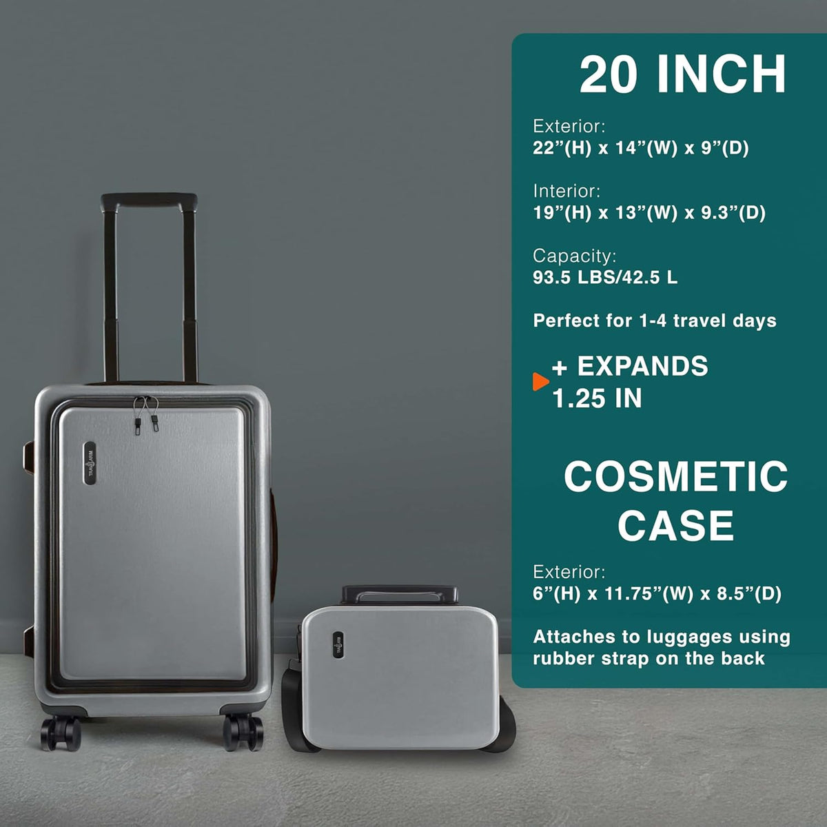 20 Inch Carry On Luggage 22x14x9 Airline Approved, Carry On Suitcase with Wheels, Hard-shell Carry-on Luggage, Durable Luggage Carry-On, Sage Green Small Suitcase with Cosmetic Case