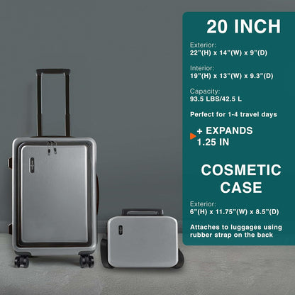 20 Inch Carry On Luggage 22x14x9 Airline Approved, Carry On Suitcase with Wheels, Hard-shell Carry-on Luggage, Durable Luggage Carry-On, Sage Green Small Suitcase with Cosmetic Case