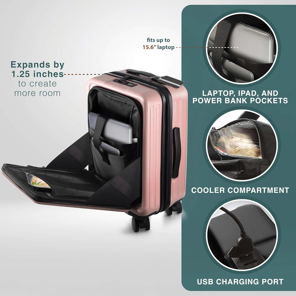 20 Inch Carry On Luggage 22x14x9 Airline Approved, Carry On Suitcase with Wheels, Hard-shell Carry-on Luggage, Durable Luggage Carry-On, Sage Green Small Suitcase with Cosmetic Case