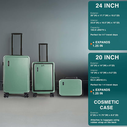 20 Inch Carry On Luggage 22x14x9 Airline Approved, Carry On Suitcase with Wheels, Hard-shell Carry-on Luggage, Durable Luggage Carry-On, Sage Green Small Suitcase with Cosmetic Case