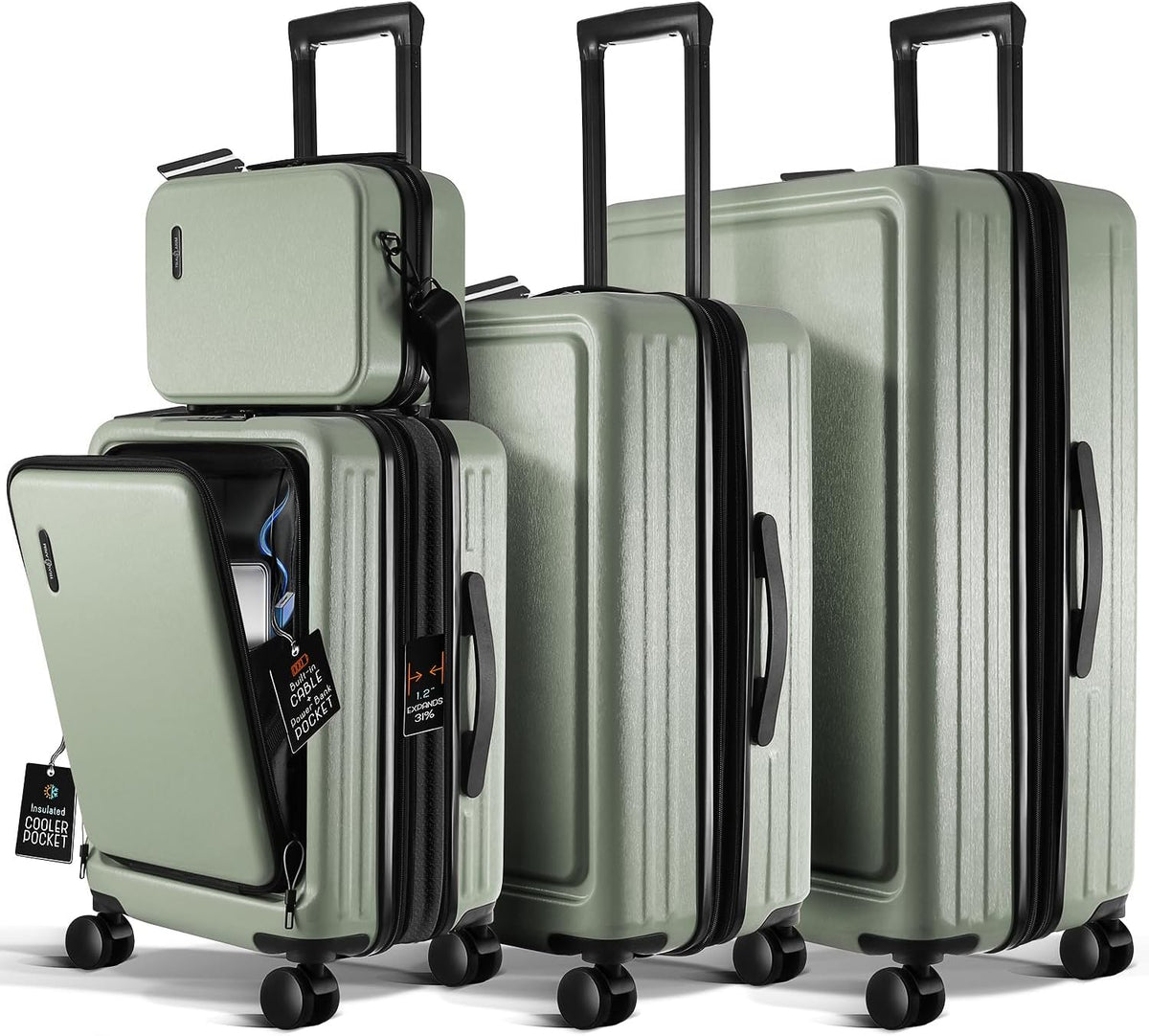 20 Inch Carry On Luggage 22x14x9 Airline Approved, Carry On Suitcase with Wheels, Hard-shell Carry-on Luggage, Durable Luggage Carry-On, Sage Green Small Suitcase with Cosmetic Case