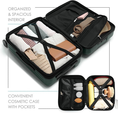 20 Inch Carry On Luggage 22x14x9 Airline Approved, Carry On Suitcase with Wheels, Hard-shell Carry-on Luggage, Durable Luggage Carry-On, Sage Green Small Suitcase with Cosmetic Case
