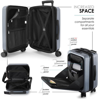 20 Inch Carry On Luggage 22x14x9 Airline Approved, Carry On Suitcase with Wheels, Hard-shell Carry-on Luggage, Durable Luggage Carry-On, Sage Green Small Suitcase with Cosmetic Case
