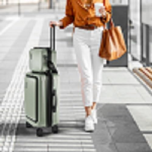 20 Inch Carry On Luggage 22x14x9 Airline Approved, Carry On Suitcase with Wheels, Hard-shell Carry-on Luggage, Durable Luggage Carry-On, Sage Green Small Suitcase with Cosmetic Case