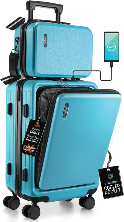 20 Inch Carry On Luggage 22x14x9 Airline Approved, Carry On Suitcase with Wheels, Hard-shell Carry-on Luggage, Durable Luggage Carry-On, Sage Green Small Suitcase with Cosmetic Case