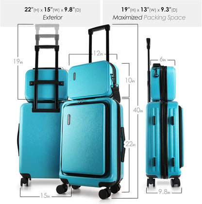 20 Inch Carry On Luggage 22x14x9 Airline Approved, Carry On Suitcase with Wheels, Hard-shell Carry-on Luggage, Durable Luggage Carry-On, Sage Green Small Suitcase with Cosmetic Case